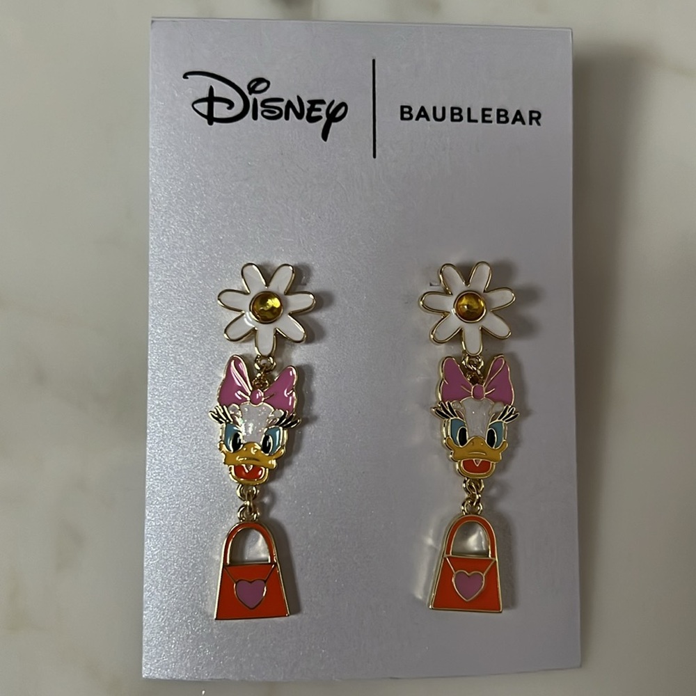 Disney BaubleBar Daisy Duck Character Drop Spring Flower and Purse Earrings